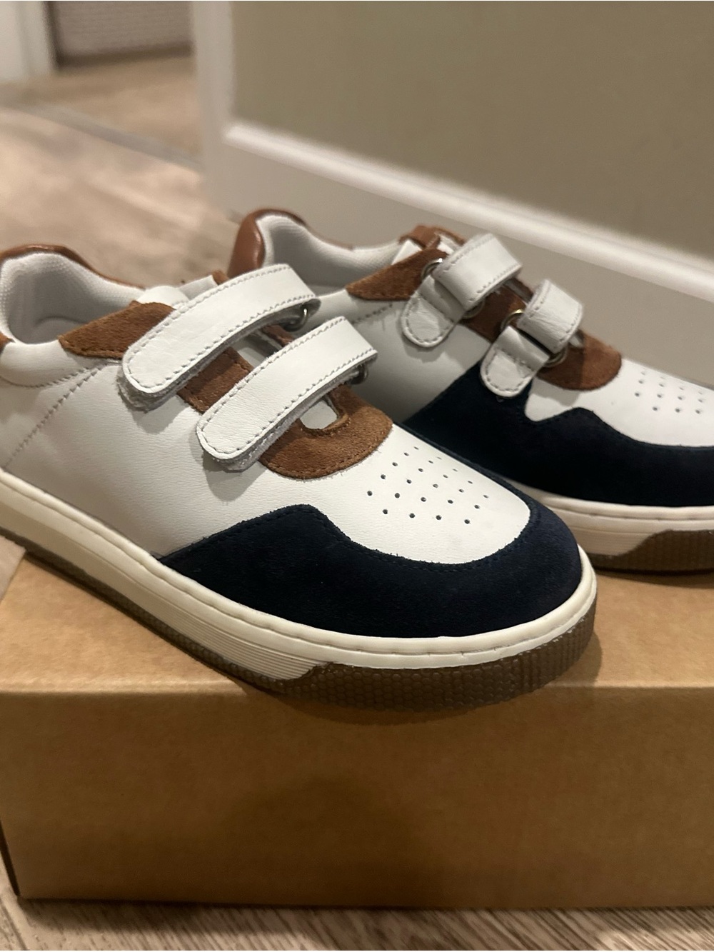 Steve Madden Kids White Navy & Brown Velcro Sneakers